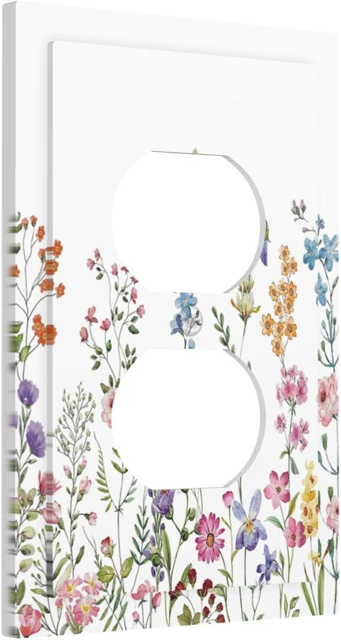 Rustic Wild Floral Vintage Watercolor Flower 1 Gang Duplex Receptacle Switch Wall Plate Decorative Switchplate Outlet Covers Electrical Plug Cover Faceplate for Bathroom Home Decor