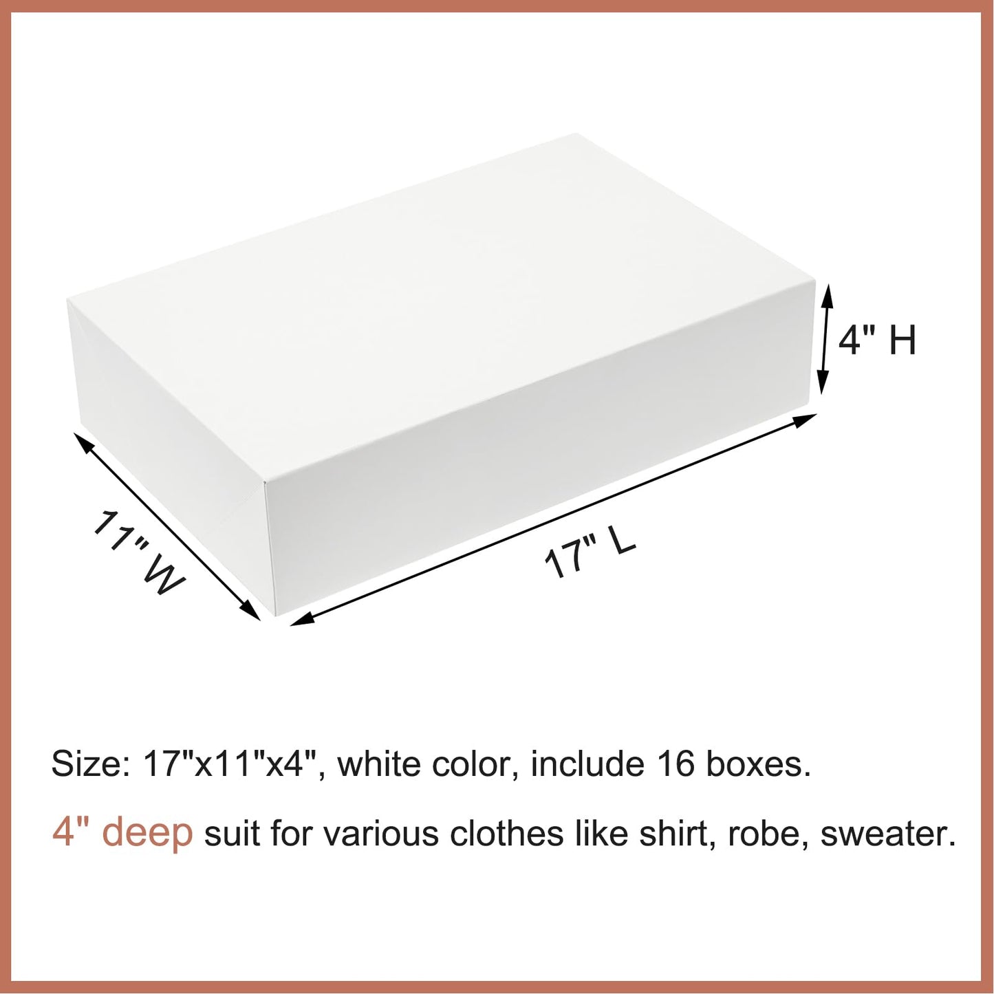 Mefleet 16 Pack Large Gift Boxes with Lids 17x11x4 Inches Extra Deep Shirt Clothes Robe Sweater Box for Christmas Presents, Holidays, Birthday Gift Wrapping White