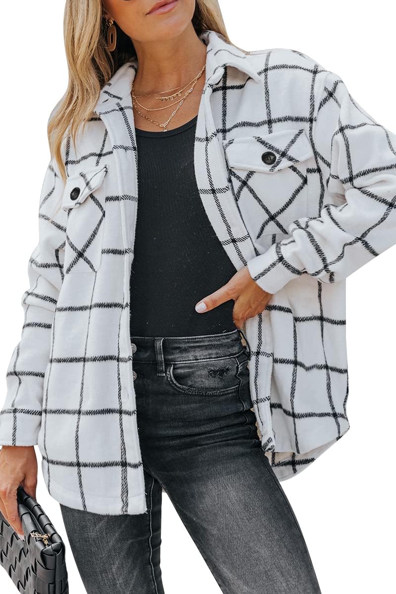 AUTOMET Womens Fall Outfits Fashion Clothes Shackets Flannel Plaid Button Down Long Sleeve Shirts Jackets