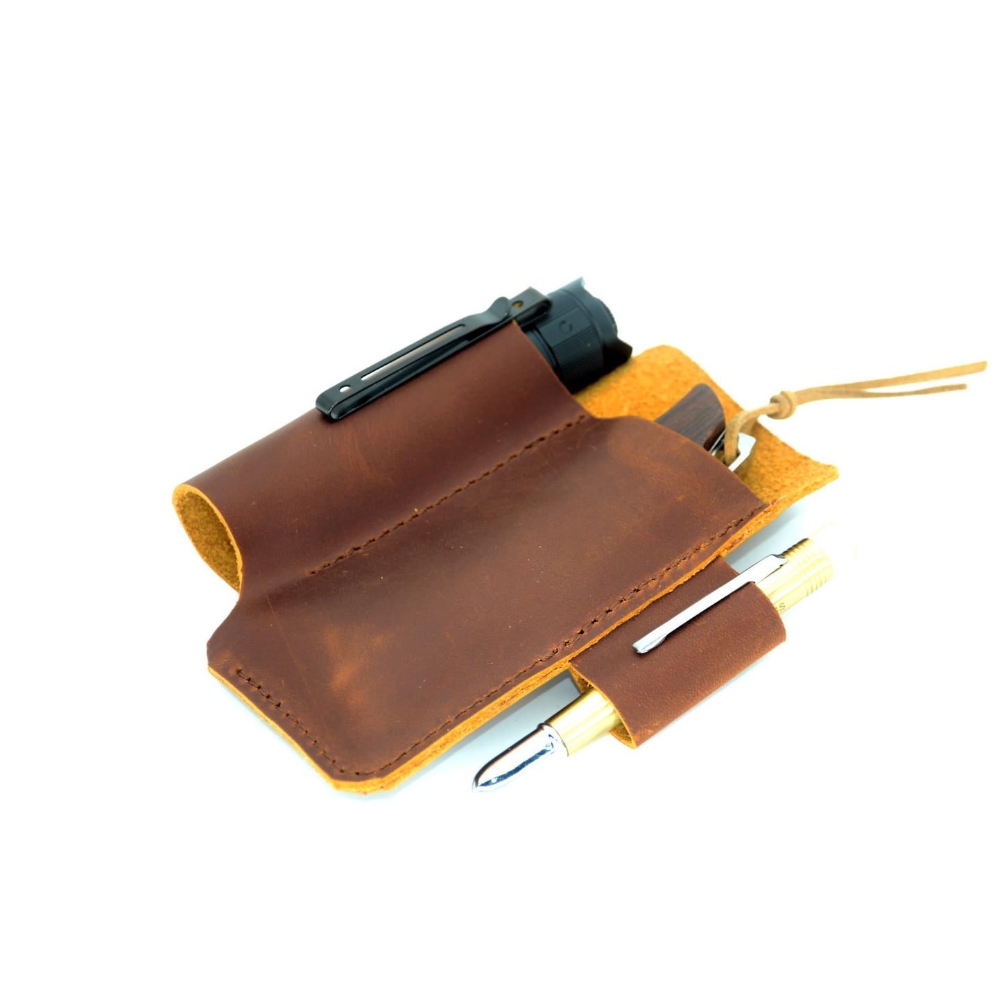 YIYUS Genuine Leather Multitool Belt Sheath Organizer, Leather EDC Pouch for Men, Mini Leather Pocket, Flashlight Holder, Pen Holder, Sheath Holster Brown