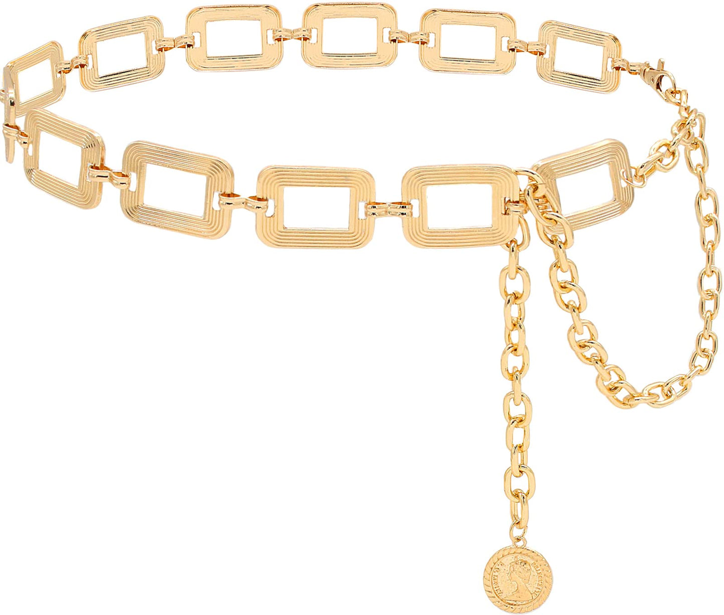 HIQUACC Metal Square Waist Chain for Women Square Body Link Belt for Dresses (219-Gold S)