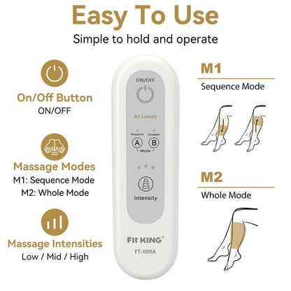 FIT KING Leg Massager for Circulation Air Compression Leg and Foot Massager to Relieve Pain Swelling Edema with Handheld Controller - 3 Intensities 2 Modes - Great Gift for Wife Mom and Friend