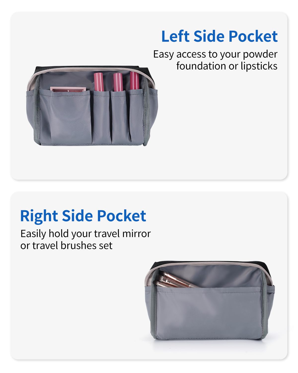 Narwey Small Makeup Bag for Purse Mini Cosmetic Bag Travel Makeup Pouch Zipper Pouch Cute Make up Bags with Compartments for Women (Small, Black)