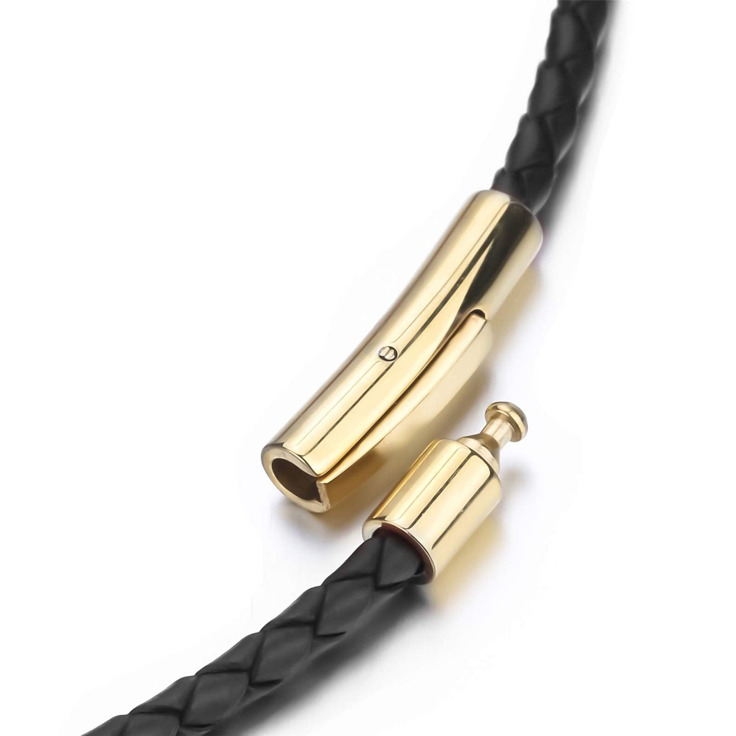 ELFASIO 3mm Braided Leather Chain Cord Necklace for Men/Women, Black/Brown/Red/Blue Rope Chain for pendant, Gold Stainless Steel Secure Clasp 22inches