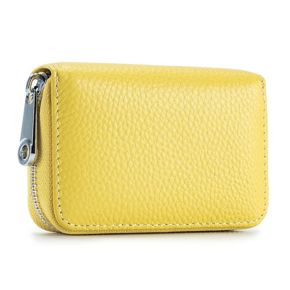 EASTNIGHTS RFID Credit Card Holder Genuine Leather Credit Card Wallet with Zipper (yellow)