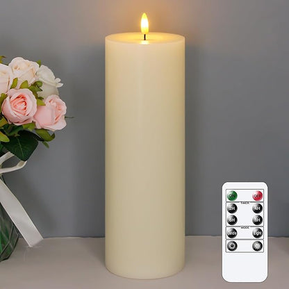 4" x12" Flameless Flickering Remote Ivory Candles with Candle Grease and Timer, LED Battery Operated Fake Real Wax 3D-Wick Pillar Candles, Pack of 1