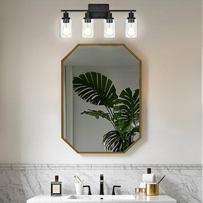 Black Bathroom Light Fixtures Over Mirror,4-Light Bathroom Vanity Light with Clear Glass Shade,Modern Wall Sconces Lighting for Bedrrom,Living Room,Kitchen,Cabinet