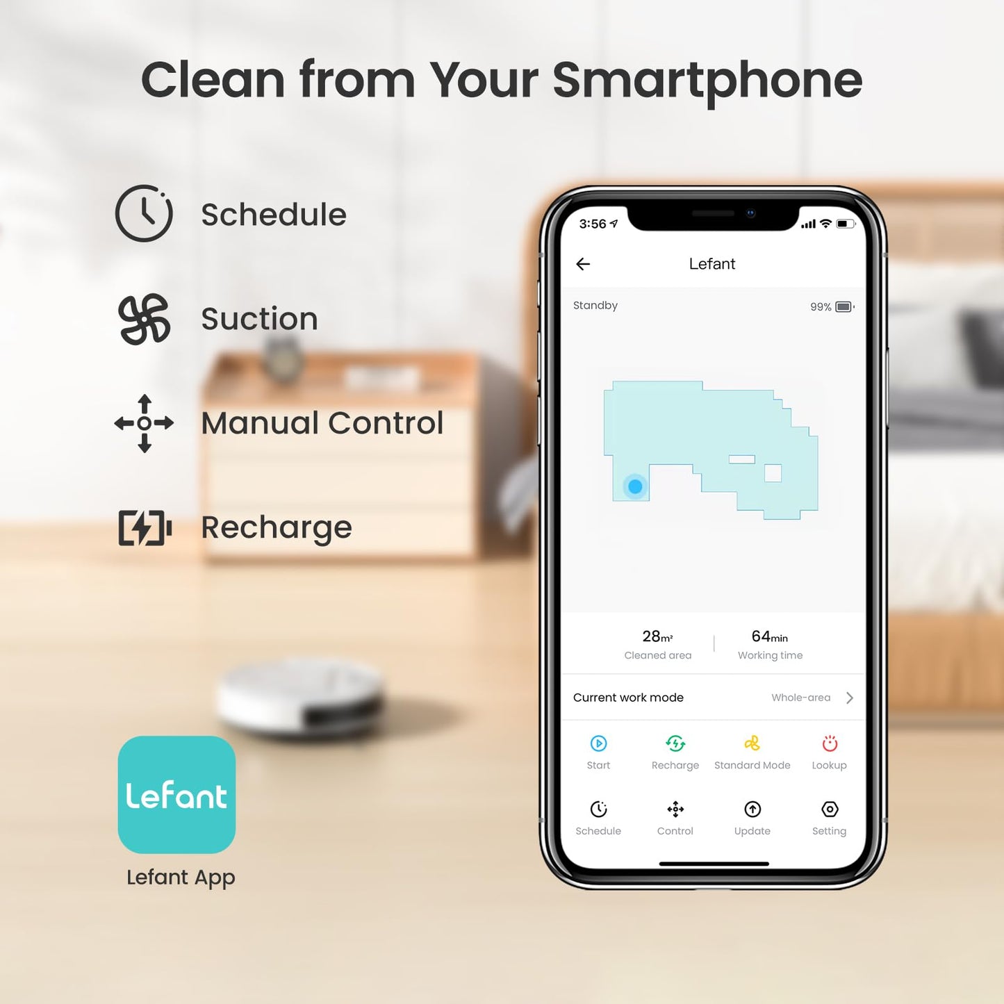 Lefant M210P Robot Vacuum Cleaner, Super Thin, Powerful Suction, Quiet, Self-Charging, Ideal for Pet Owners, Cleans Hard Floors to Medium-Pile Carpets, 120 Mins Runtime, APP/WiFi/Alexa Control, Gray