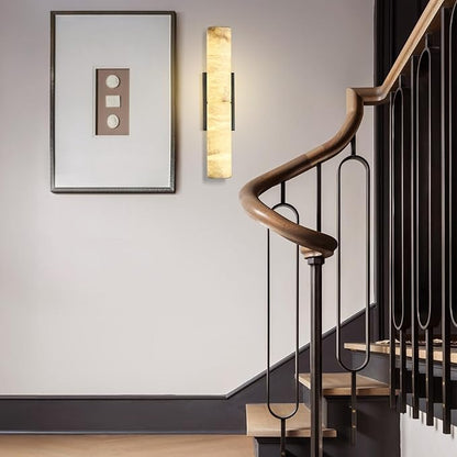 Bronze Alabaster Wall Sconces, 20" Natural Marble Wall Sconce, Hardwired Black Wall Sconces Indoor, Stone Wall Sconce Dimmable, Alabaster Wall Lamp for Living Room, Bathroom, Bedroom, Stair-Upgraded