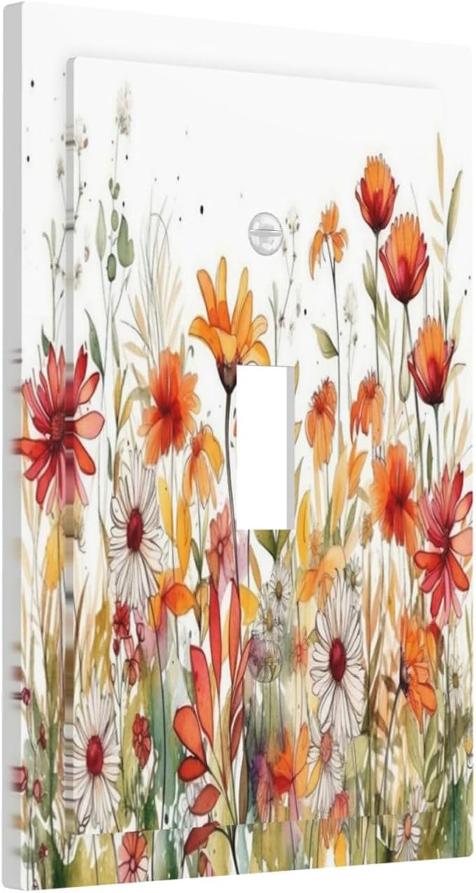 Watercolor Wild Flower Floral 1 Gang Single Toggle Light Switch Covers Decorative Wall Plate Switchplate Electrical Faceplate for Nursery Bedroom Bathroom Decor