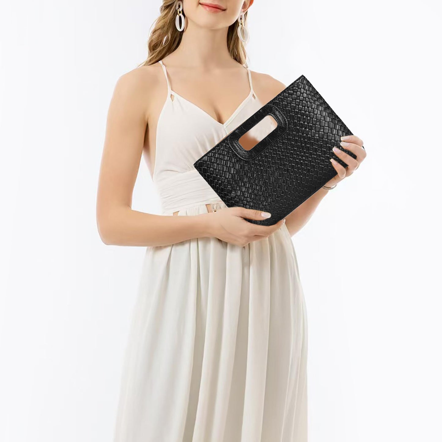 ATQCOL PU Leather Clutch Purses for Women Top Handle Evening Handbags Summer Wedding Party Crossbody Bag with Chain