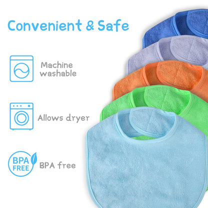 Vicloon Baby Bibs, 8Pcs Terry Bib Set, Baby Bibs for Girls & Boys, Terry Drool Cotton Bibs Waterproof Protection, Adjustable Hook-&-Loop Closure, Baby Bibs for Drooling and Teething(Color)