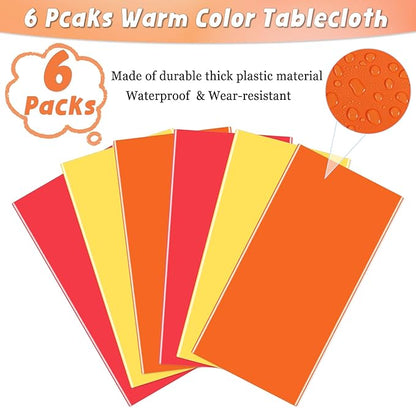 6 Packs Disposable Plastic Tablecloths Red Yellow and Orange Rectangle Waterproof Tablecloth Warm Color Table Covers for Halloween Christmas Children's Carnival Party Decoration,54 x 108 Inch