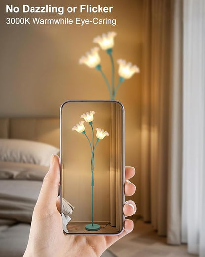 Lightdot Vintage Flower Floor Lamp for Living Room Modern Standing Lamp with DIY Flexible Branch Pole Spring Green Cute Corner Floor Lamps for Kids/Girls' Bedroom