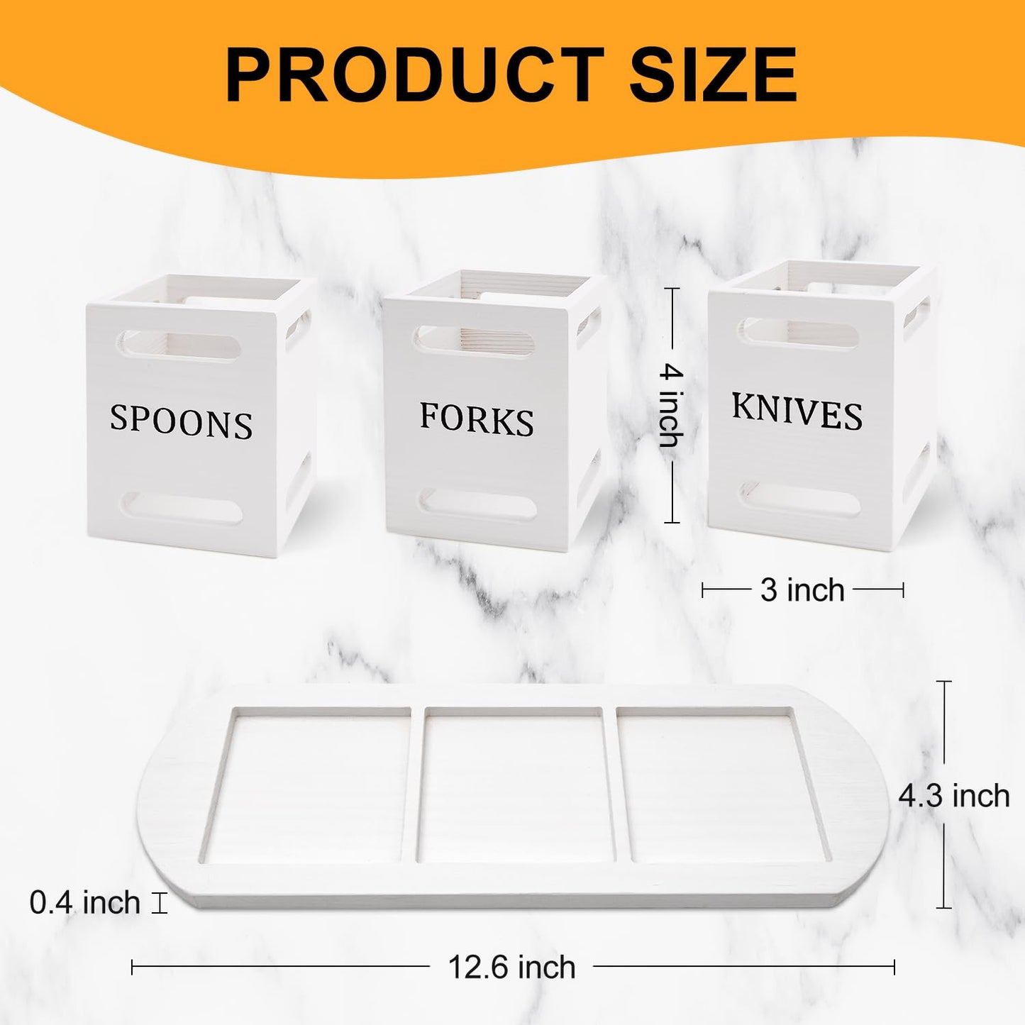 Ayiaren Wooden Flatware Silverware Caddy for Party White Cutlery Holder Small Utensil Holders for Kitchen Counter Wood Silverware Organizer Countertop Knife Fork and Spoon Holder Table Utensil Caddy