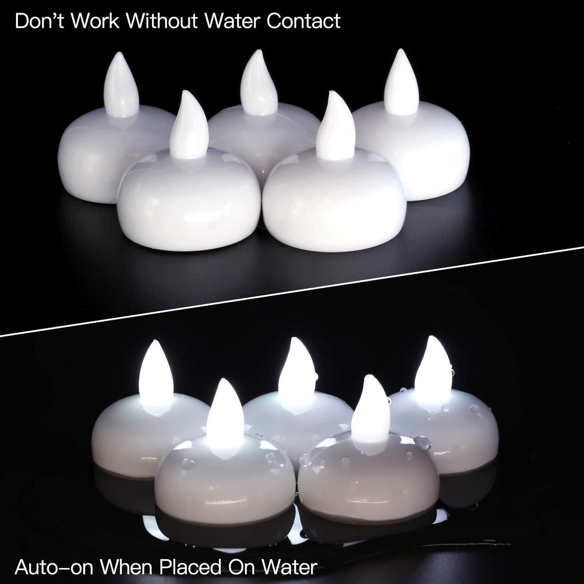 Novelty Place 12Pcs Waterproof Flameless Floating Tealights, LED Floating Candles Cool White Flickering Tea Lights - Battery Operated Candles Decoration for Wedding, Christmas, Party, Pool, Pond