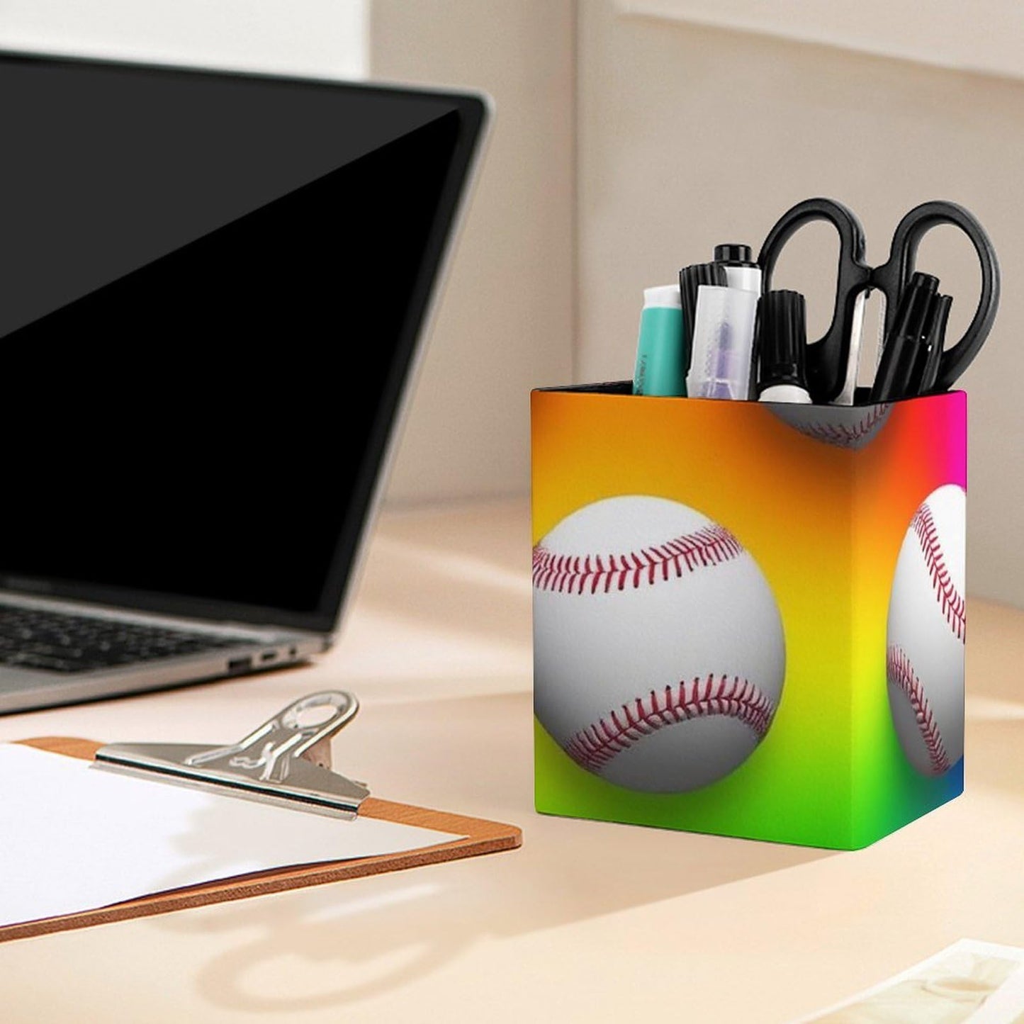 UTRSIFB Holder Cup Makeup Brush Storage Organizer, Waterproof Multifunctional Office Supplies, Pen Holder Square Leather Pencil Baseballs