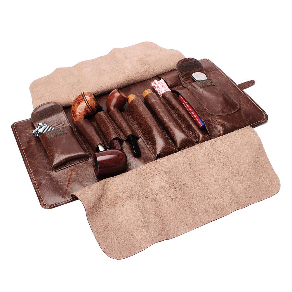 OLD FOX Cigar Pouch Case Pipe Case Holder Genuine Leather Retro Bag Pouch Tobacco Pipe Brown FC0008