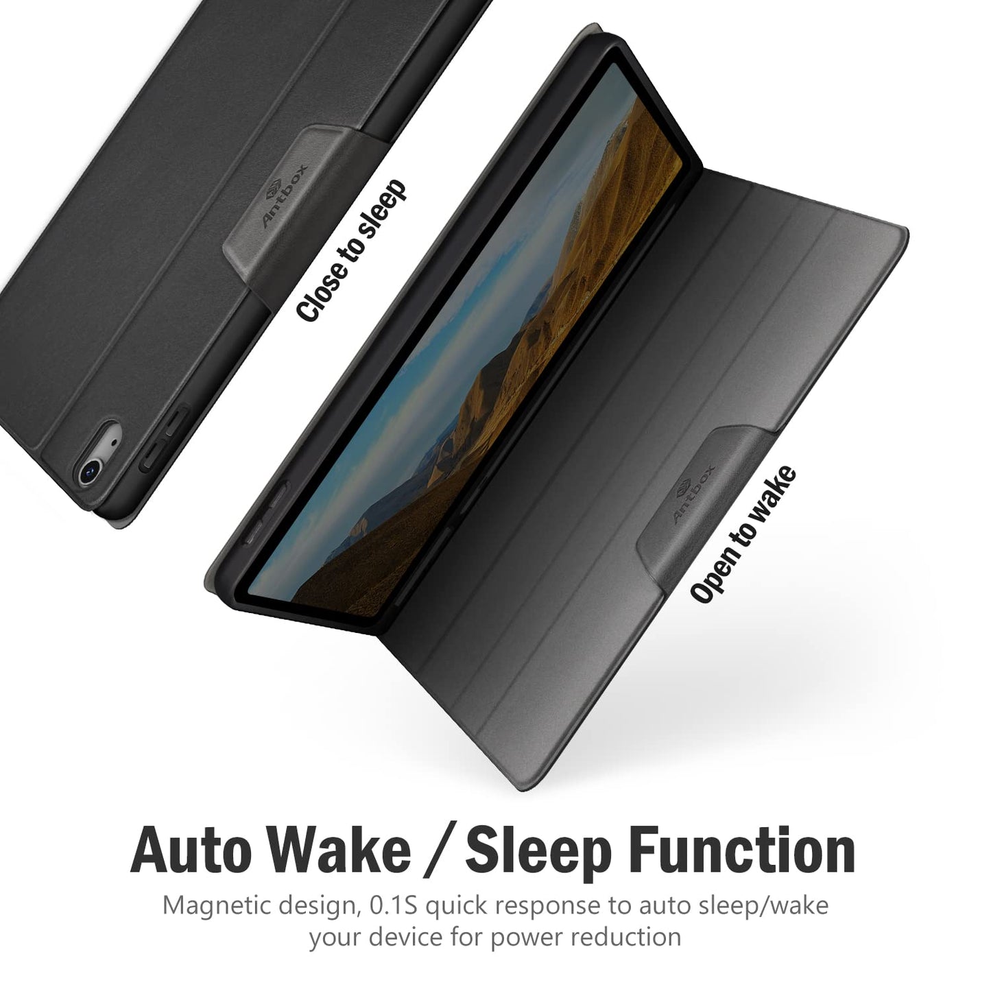Antbox Case for iPad (A16) 11th Generation 11'' 2025/iPad 10th Generation 10.9'' 2022 with Built-in Pencil Holder Auto Sleep/Wake Function PU Leather Smart Cover (Black)