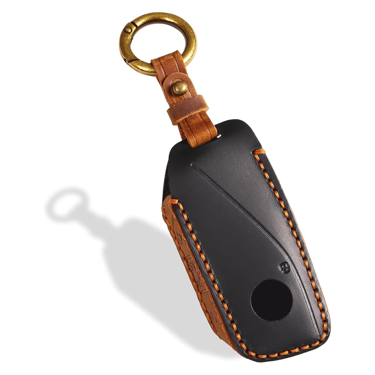 OLLEN Screws-Free Genuine Leather Key Fob Cover Fit for BMW 2023-2025~up New 5/7 Series 740i 760i X1 X2 X3 X5 X6 X7 XM IX IX3 I5 I7 etc, with Key Ring, Black