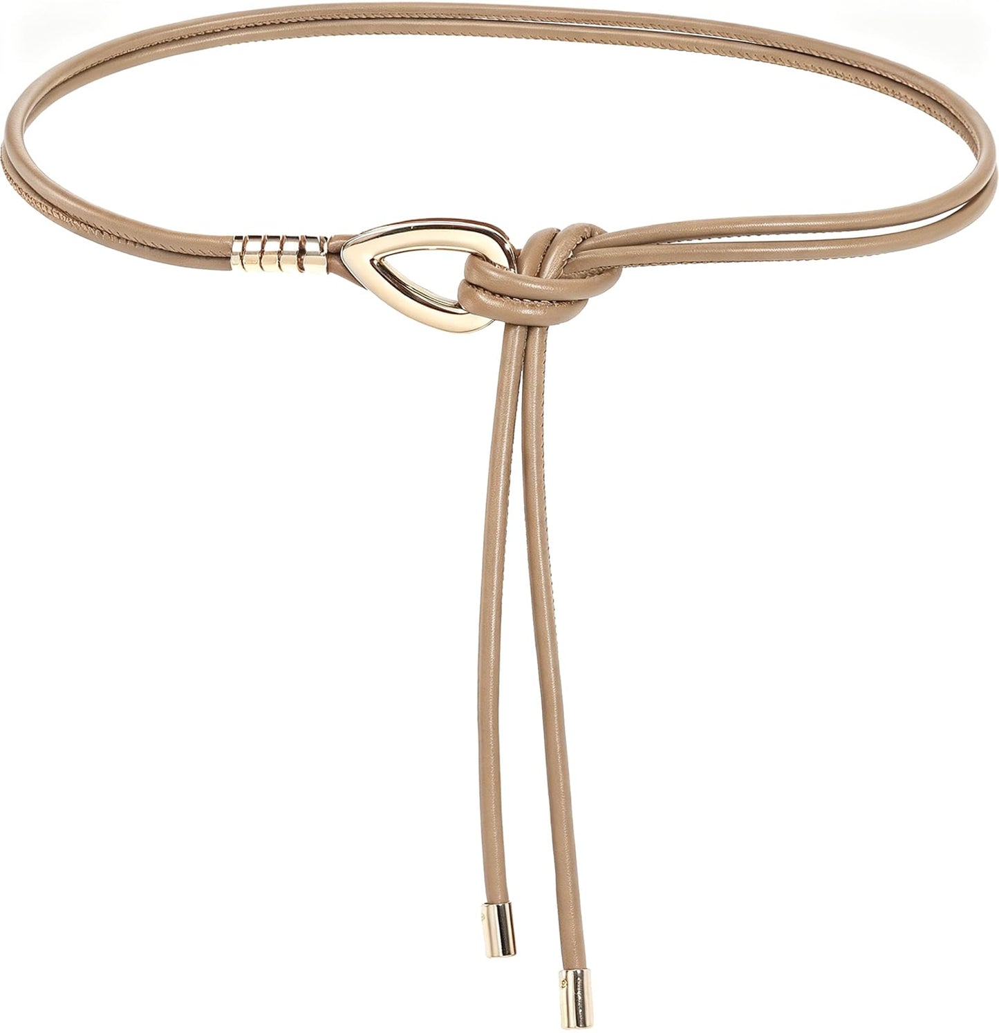 JUXCOKO Women's Thin PU Leather Tie Waist Belt Double Skinny Wrap Belts with Metal Buckle for Dresses (Khaki)