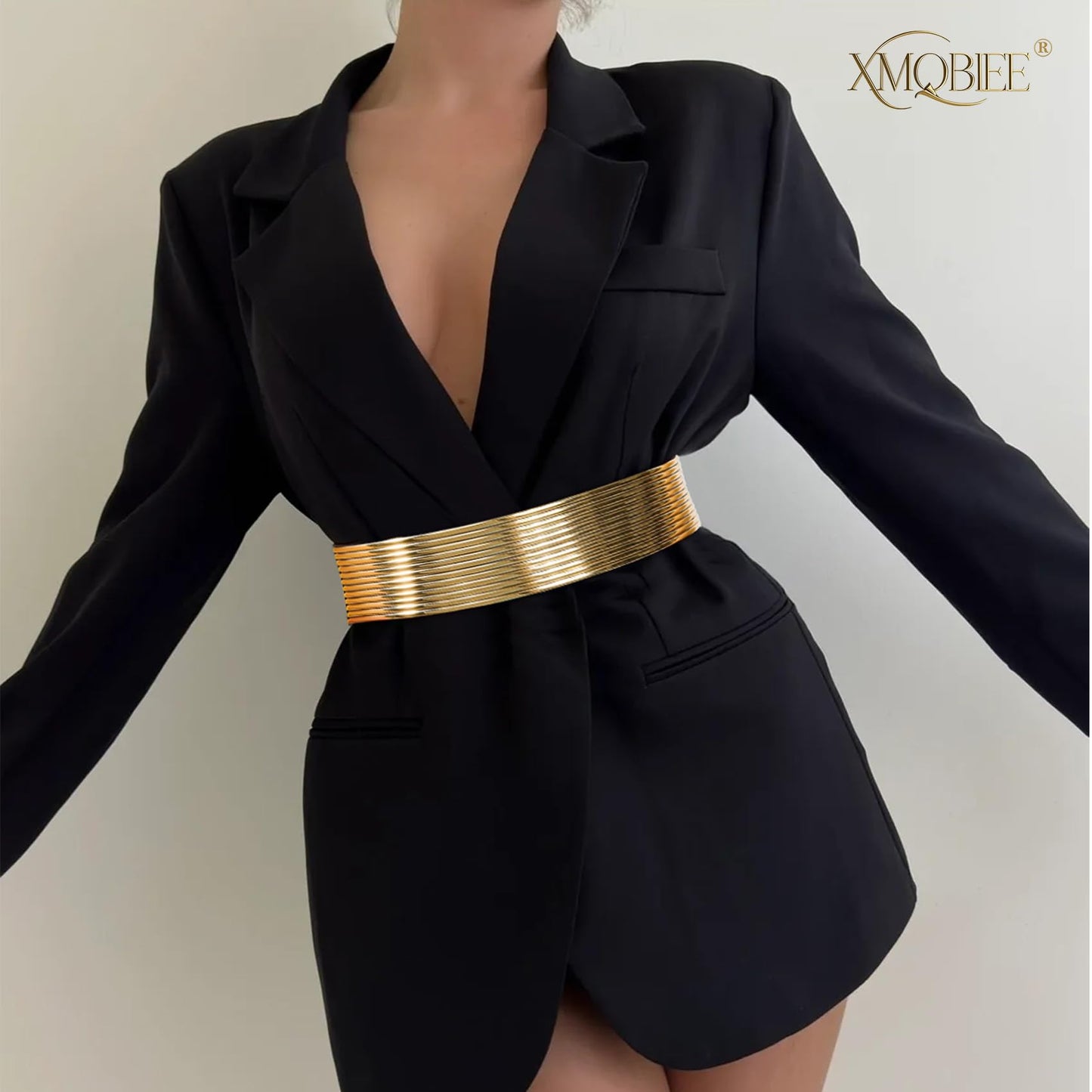 XMQBIEE Women Wide Elastic Belt, Black Gold Silver Stretchy Waist Corset for Dressess