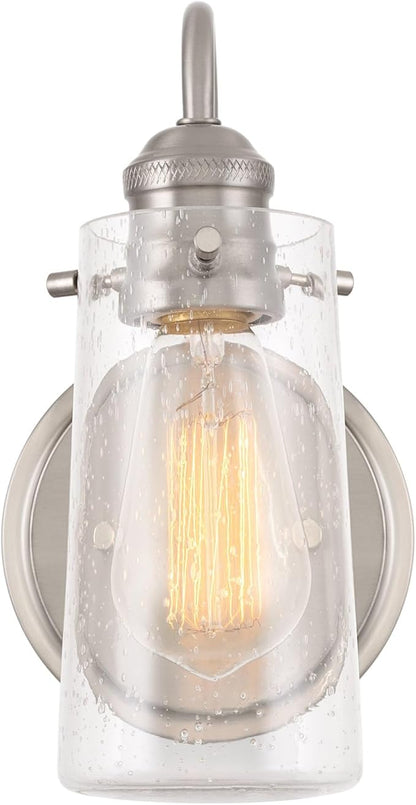 Kira Home Rayne 10" Modern Farmhouse Wall Sconce, Gooseneck Bathroom Light, Seeded Glass Shade + Brushed Nickel Finish
