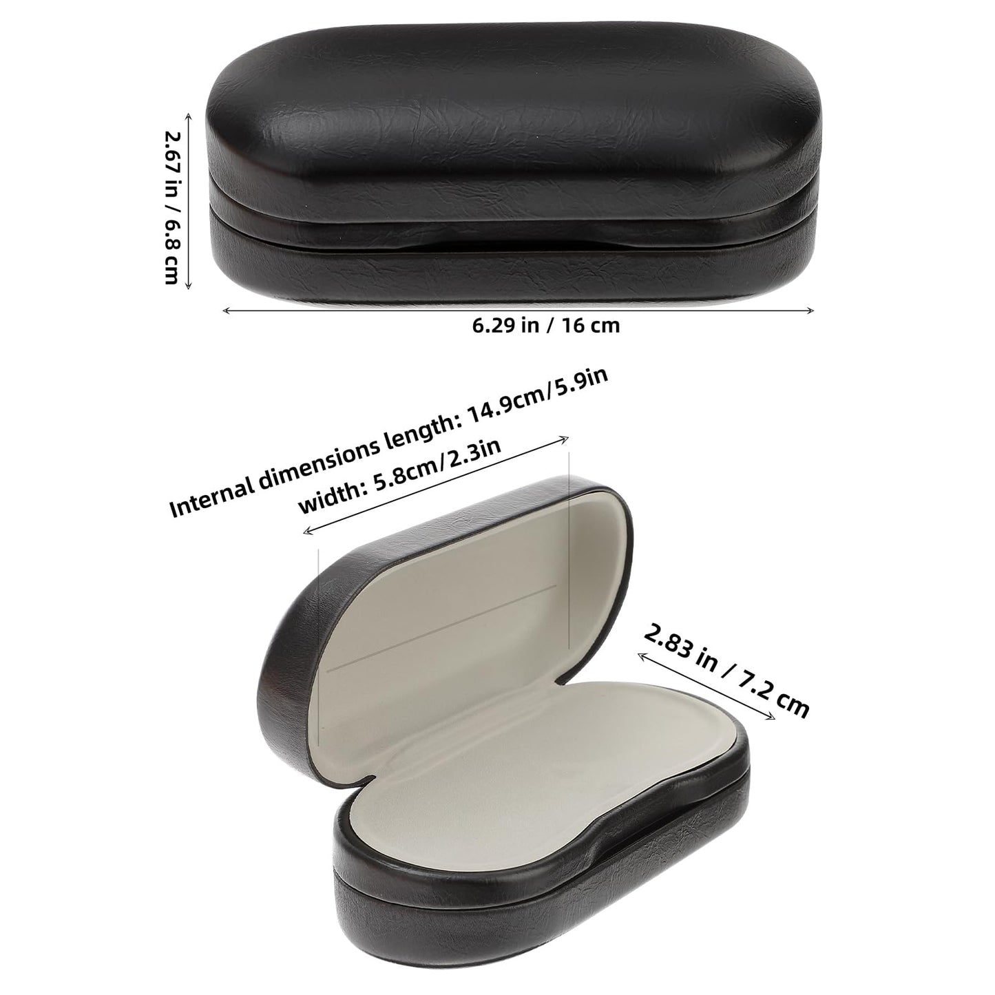 Eyeglass Case, Double Glasses Case Black Leather Eyeglass Box Cases Sunglasses Holder Box Portable Organizer for Men Women(Not Suitable for Oversized Glasses)