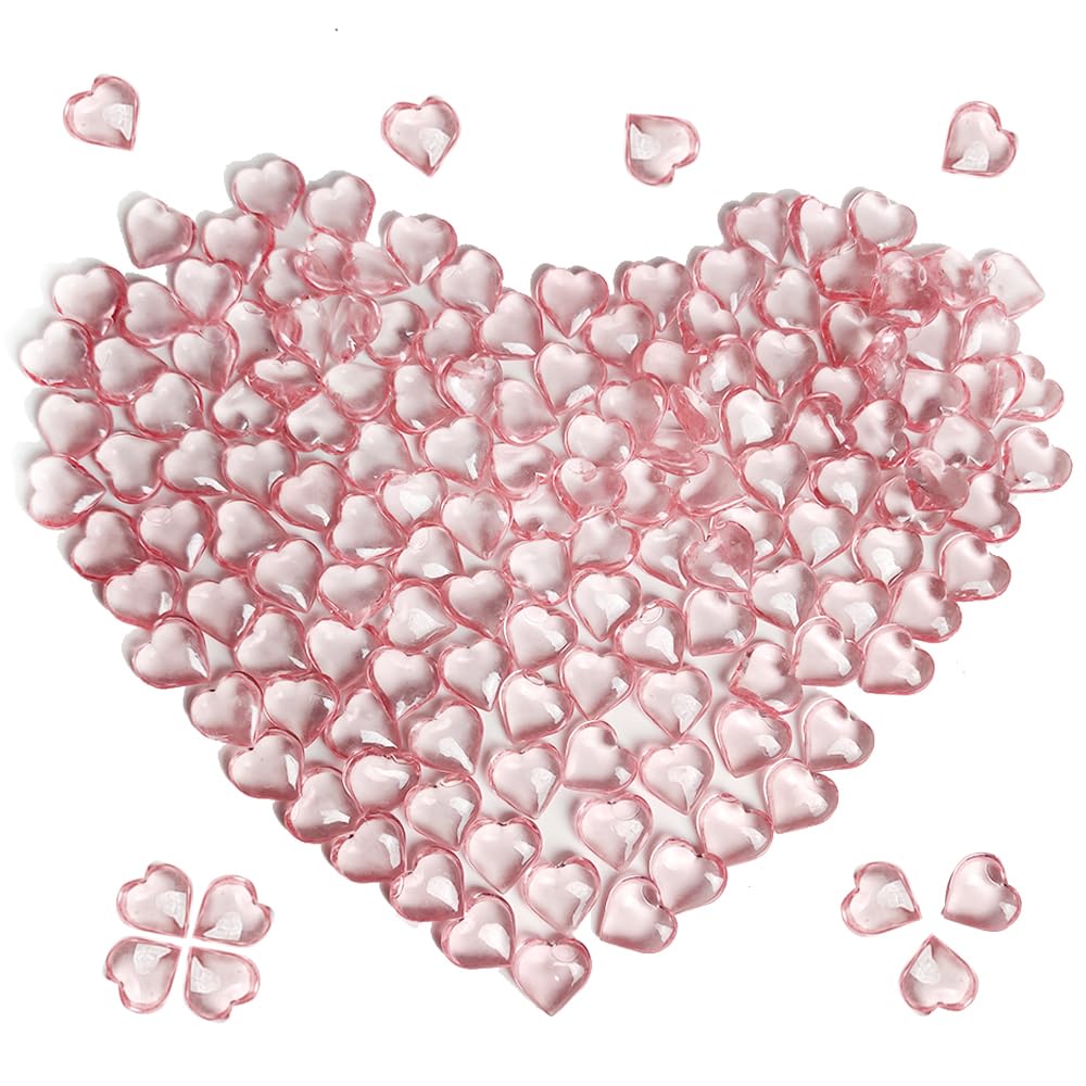 150 Pcs Pink Acrylic Heart Shaped Crystals, 0.9 Inch Heart Crystal Rhinestones, Diamond Fake Gems for Vase Fillers,Table Scatters,Wedding Centerpieces,Birthday,Bridal Shower