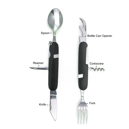 6-in-1 Multi-Function Camping Utensil Flatware Set Detachable Spoon Fork Knife Combo Mess Kit with Carrying Pouch (Black + Gold + Green)