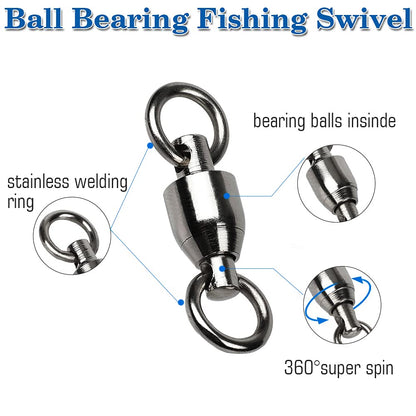 AMYSPORTS Barrel Ball Bearing Swivel Saltwater Rolling Fishing Swivels Stainless Steel High Strength Connector Bearings Solid Welded Rings Black Nickel 25pcs 44lbs