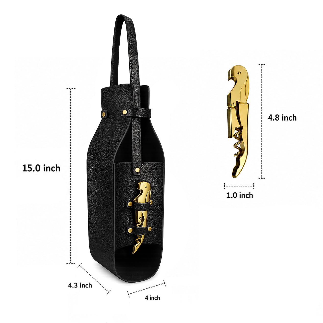 Wine Gift Bag with Wine Opener - Vegan PU Leather Single Bottle Luxury Wine Bag with Corkscrew - Elegant Wine Carrier for Travel, Picnic, Birthday, Housewarmings, Anniversaries Wedding Gifts