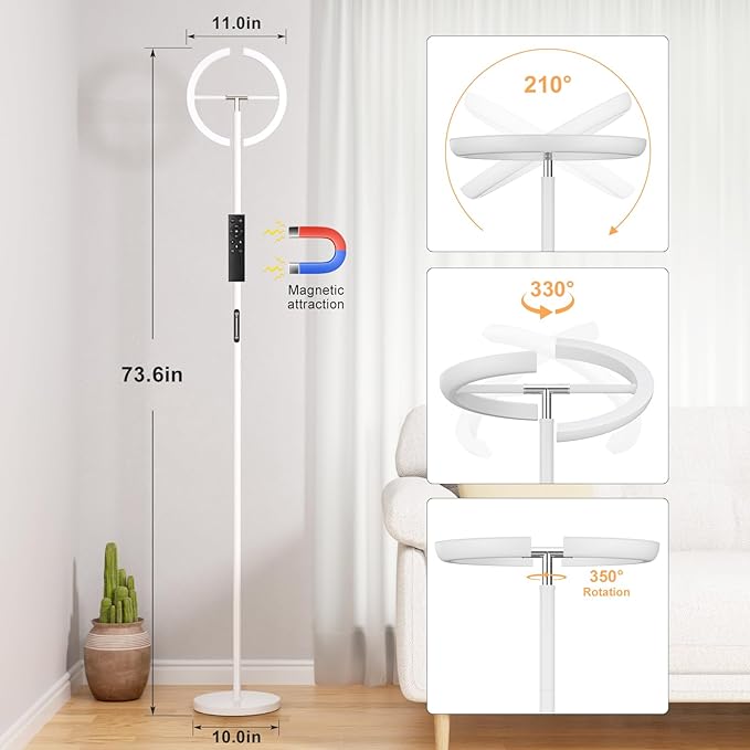 Floor Lamps for Living Room, 40W/2400LM LED Floor Lamp with Touch & Remote Control, 70" Tall Standing Lamp Stepless Dimmable, Modern Torchiere Corner Lamp for Bedroom, Office - White
