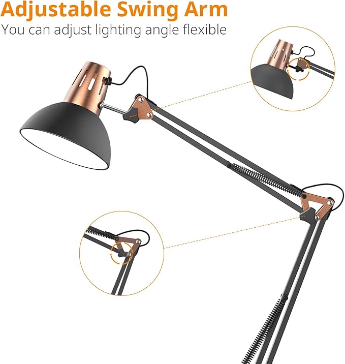 LEPOWER Metal Floor Lamp, Adjustable Swing Arm Floor Lamps with Heavy Duty Base, Architect Reading/Standing Lamp for Living Room with On/Off Switch, Office, BedroomStudy Room, Drawing Sand Black