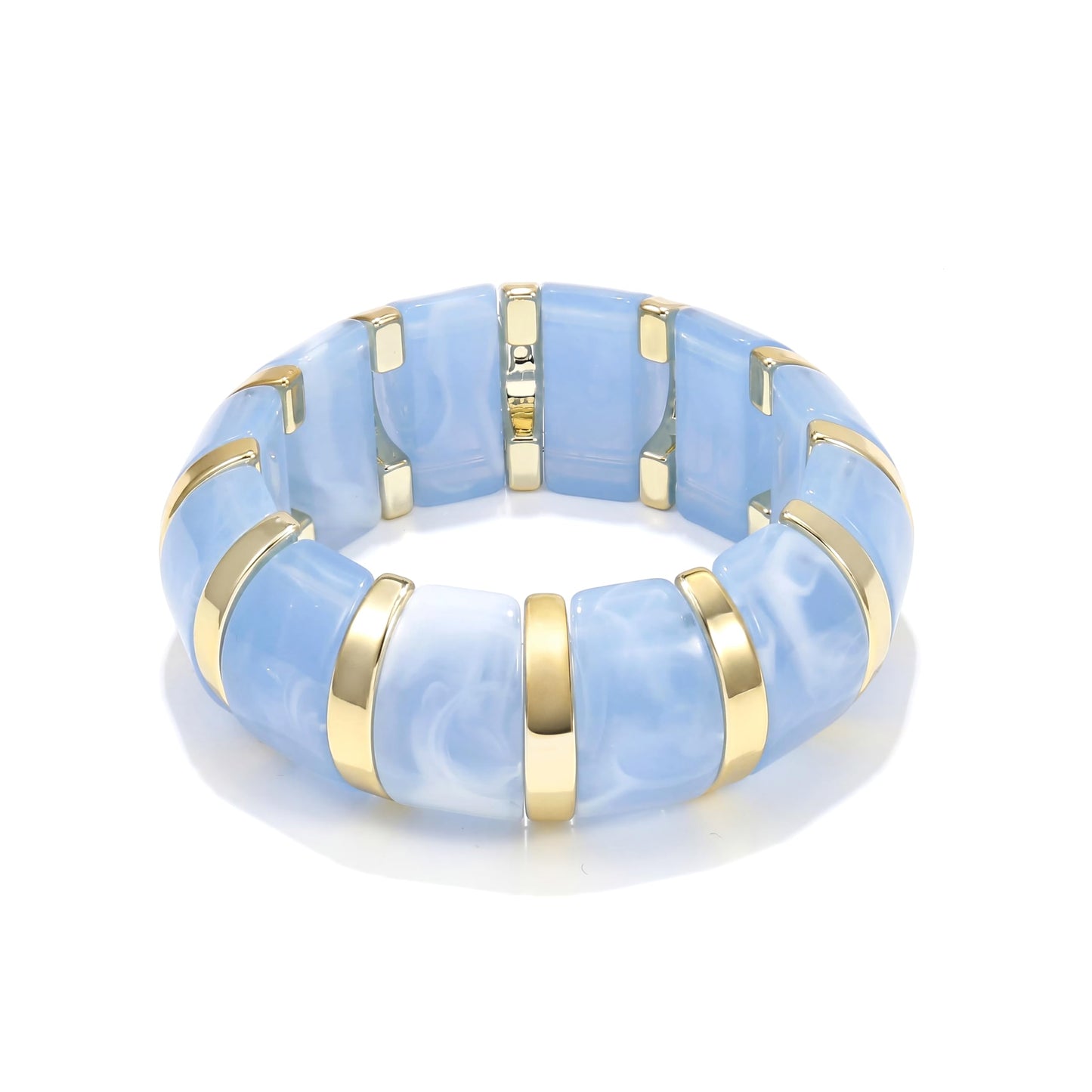 BREPINE Blue Chunky Bracelets for Women Beaded Beach Summer Boho Thick Geometric Bead Elastic Stretch Vacation Statement Wide Bracelet