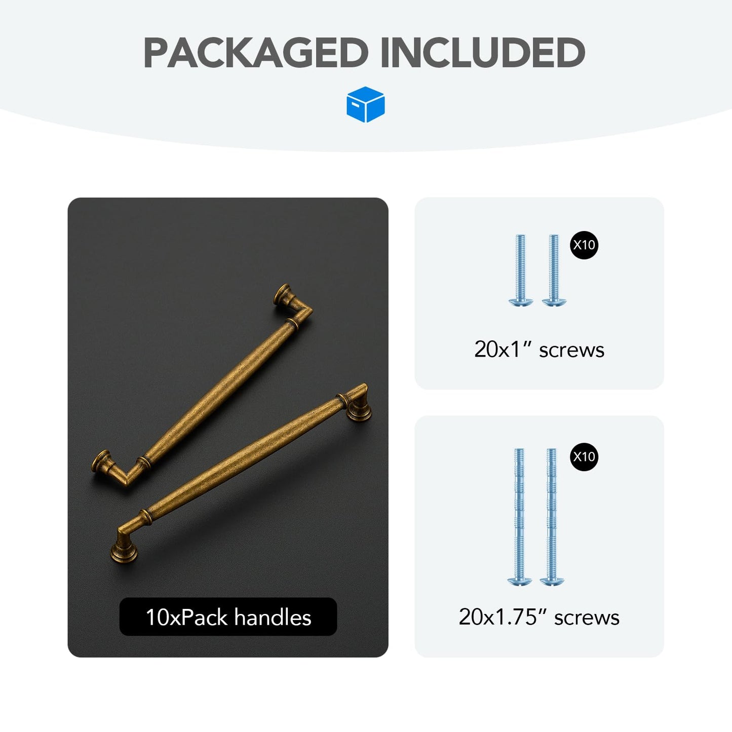 HOME EDIT 10 Pack 7-1/2 Inch Antique Brass Cabinet Handles Solid Zinc Alloy Pulls for Kitchen, Dresser, Closet & Bathroom Cabinets Hardware