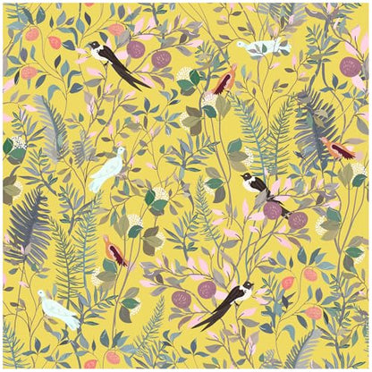 HAOKHOME Peel and Stick Wallpaper Yellow Botanical Bird Chinoiserie Vintage Wall Paper Self Adhesive Contact Paper for Accent Wall Shelf Liner 17.3in x 9.8ft
