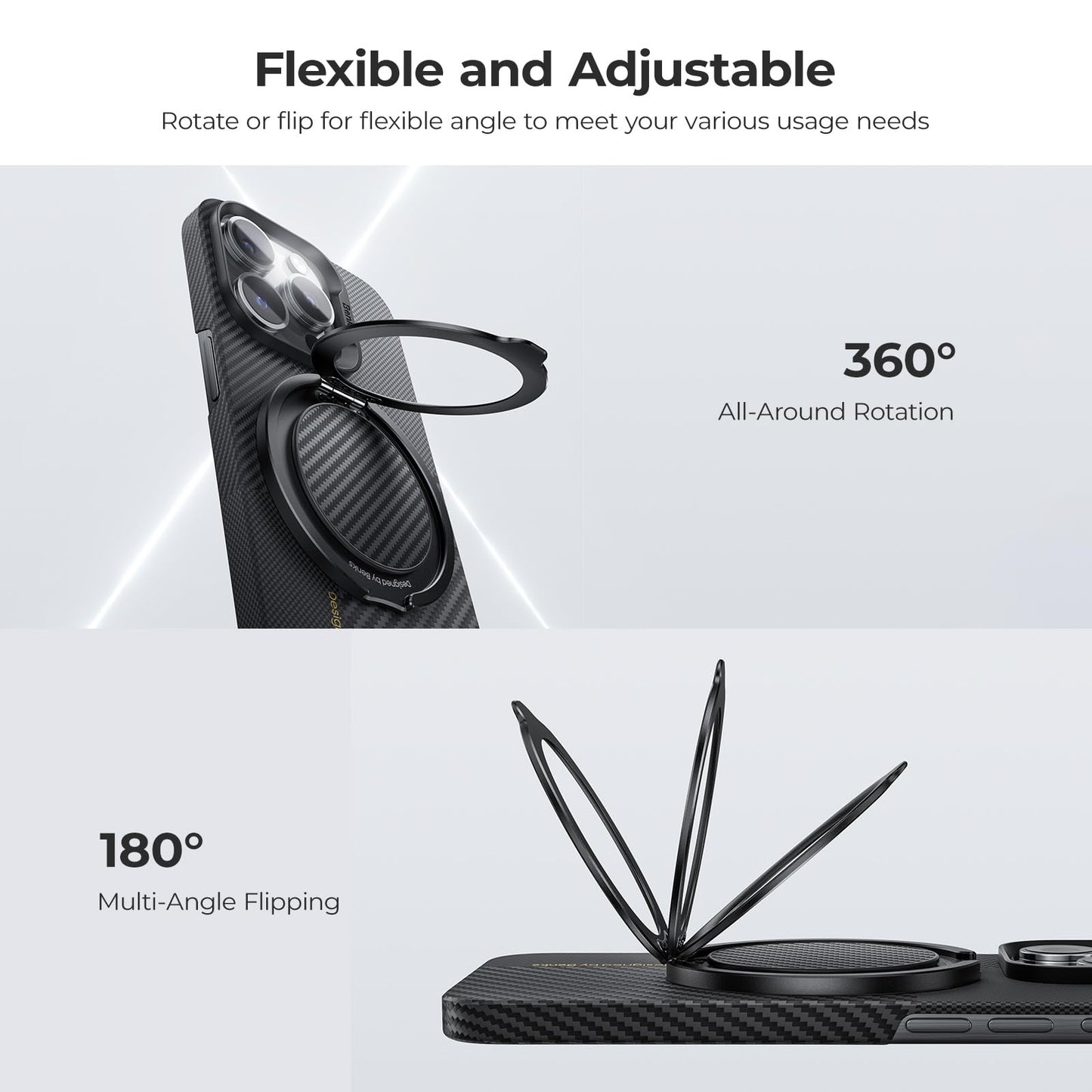 BENKS ArmorPop Magnetic Phone Grip & Stand for MagSafe, 360° Rotation Adjustable Phone Ring Holder for iPhone 17/16/15/14/13/12 Series, Durable Kevlar Design