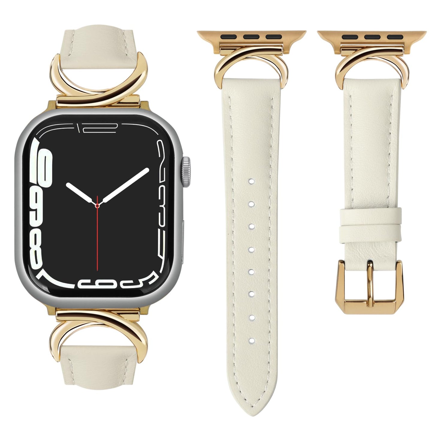 mxiixnai Leather Band Compatible with Apple Watch Bands for Women, Dressy Designer Strap with C-Shape Metal Buckle for iWatch Series 11/10/9/8/7/6/5/4/3/2/1/se(38mm 40mm 41mm 42mm,Starlight/Gold)