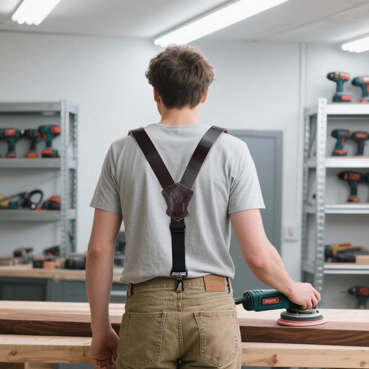 WELKINLAND Heavy-Duty Buffalo Leather Work Suspender, 1.5"-Wide Brown Leather Suspenders for Man, Top-Grain Leathers Suspender Man Belt Loop for Jeans, Genuine Leathers Suspenders for Men Western
