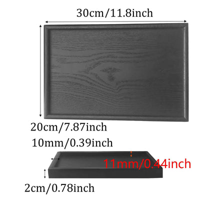 AUXBC 12x8 Inch Black Wood Serving Tray with Raised Edges, Rectangle Decorative Platter for Kitchen Home Decor, Wooden Charcuterie Board for Snacks Appetizers Coffee Tea Breakfast Food Display
