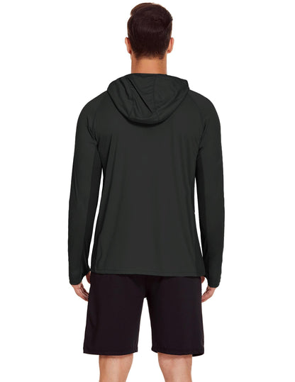COOrun Men's Hooded Sun Shirts with Mask Fishing Shirts for Men Long Sleeve UPF 50 Rash Guards Cooling Hoodies Hiking Shirts Solid Black