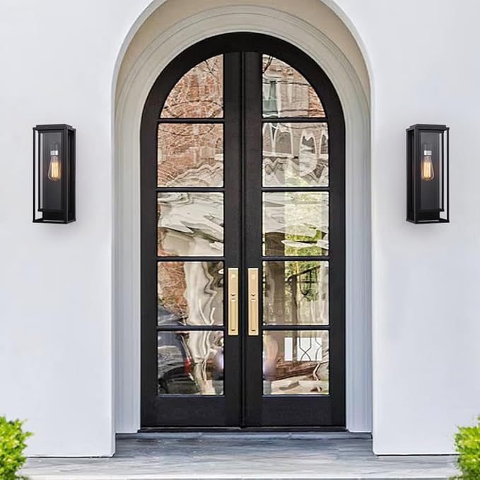 Cerdeco 18” Modern Outdoor Wall Sconce with Rectangular Metal Frame and Transparent Glass Shade,Black Outdoor Lighting for Garage Porch Patio Pack of 2(ETL Listed)