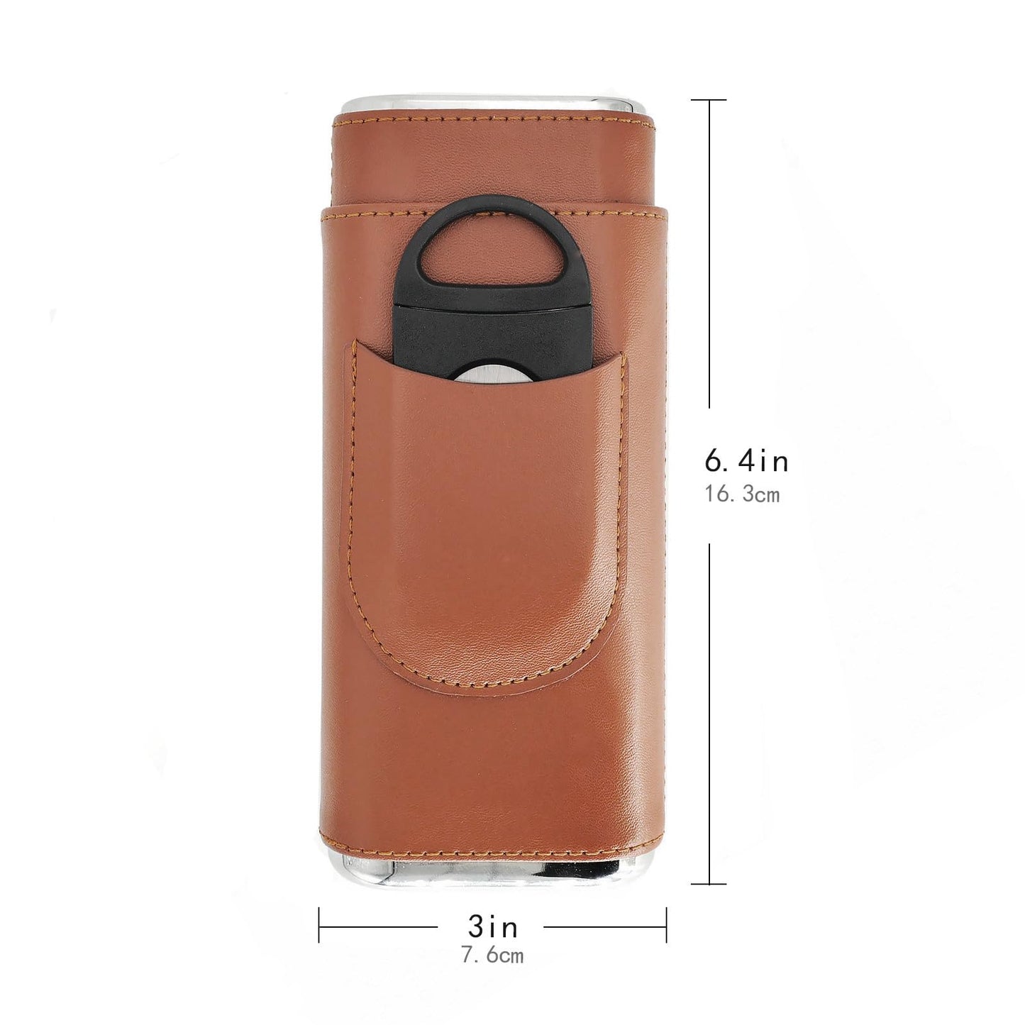 menesia Brown Cigar Case with Cutter - Portable Leather Travel Cigar Holder and Pouch Kit for Men