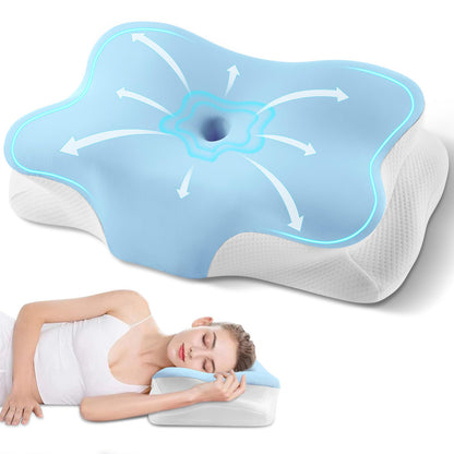 Cervical Neck Pillow, Ergonomic Side Sleeper Pillow for Neck Support, Cooling Memory Foam Pillows for Sleeping, Contour Orthopedic Bed Pillows for Side Back Stomach Sleepers with Removable Pillowcase