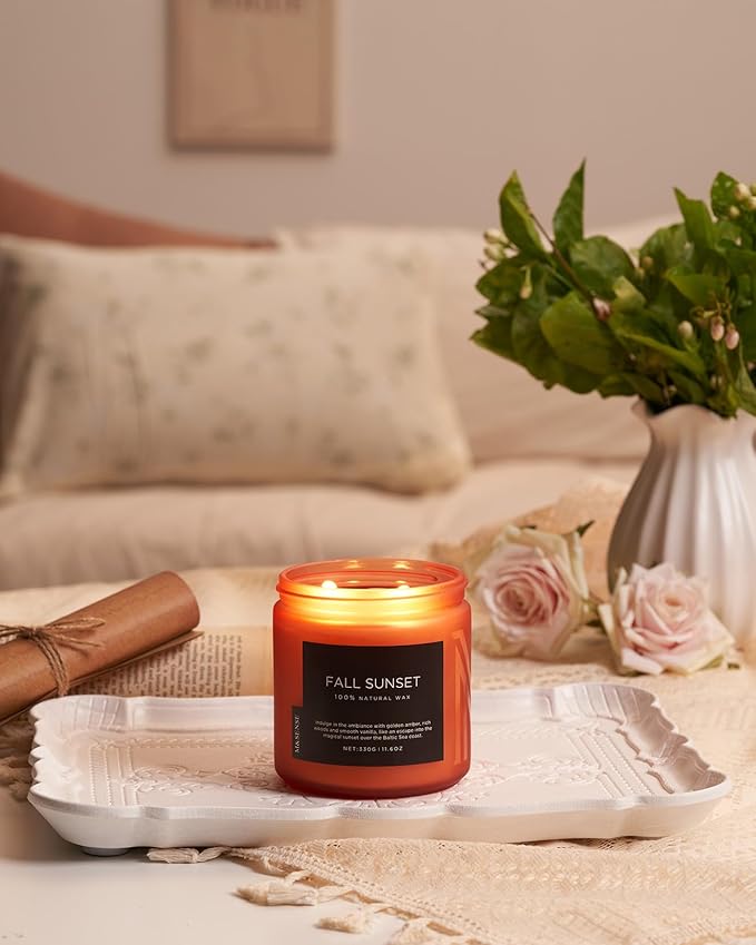 M&SENSE Baltic Amber Fall Scented Candle, 11.6oz Clean Natural Soy Wax Non Toxic Up to 70 Hours Burn Time 2 Cotton Wick Housewarming Candle for Home Scented