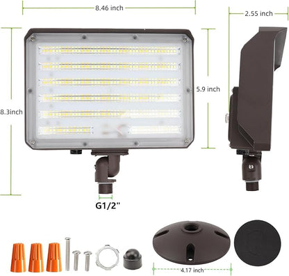 Dusk to Dawn Outdoor 100W LED Flood Light with Knuckle (Plate Included), 14000LM 1000W Equiv., 100-277V 5000K,ETL Commercial LED Floodlight Fixture, Outdoor Security Lighting for Landscape,Parking Lot