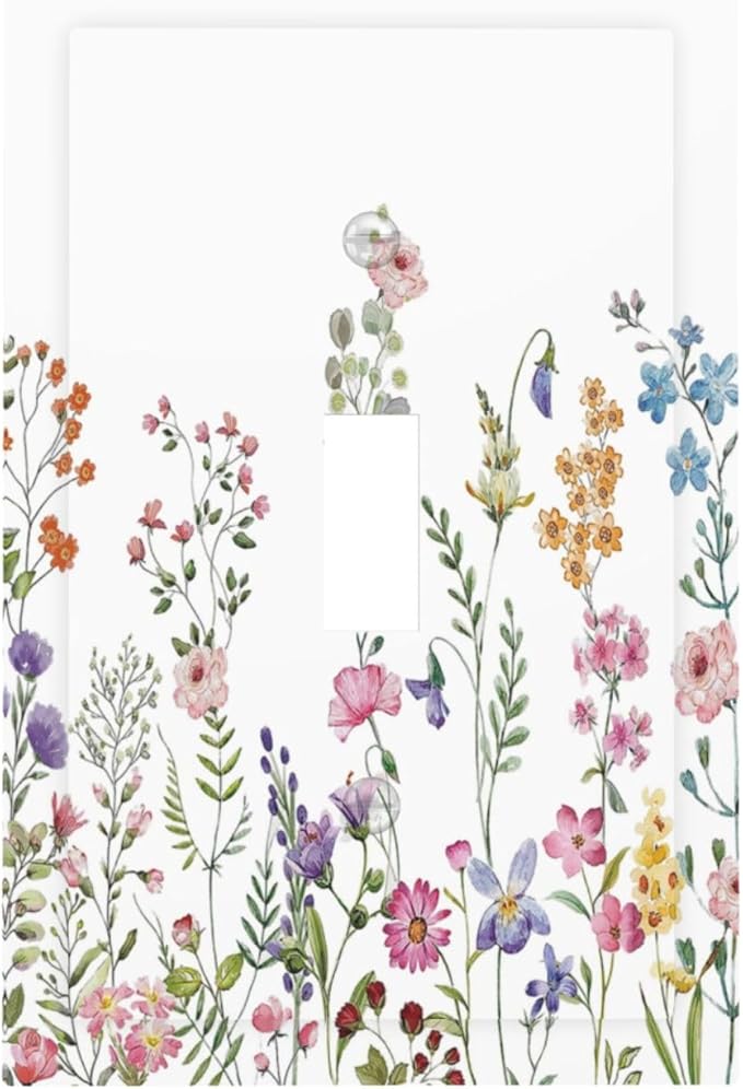Rustic Wild Floral Vintage Watercolor Flower Single Toggle Light Switch Plates Cover Decorative 1 Gang Wall Plate Electrica Faceplate for Bathroom Bedroom Decorate Accessories