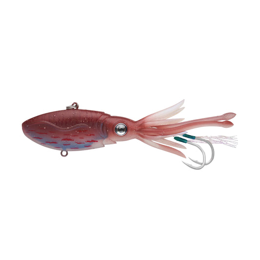 Nomad Design Squidtrex Patented Vibrating Fishing Lure- Scent Added TPE Soft Plastic Lure for Saltwater w/Strong BKK Assist Hooks, Fishing Bait that Catches Many Species, 95mm, 3 3/4", 1oz- Cali Red