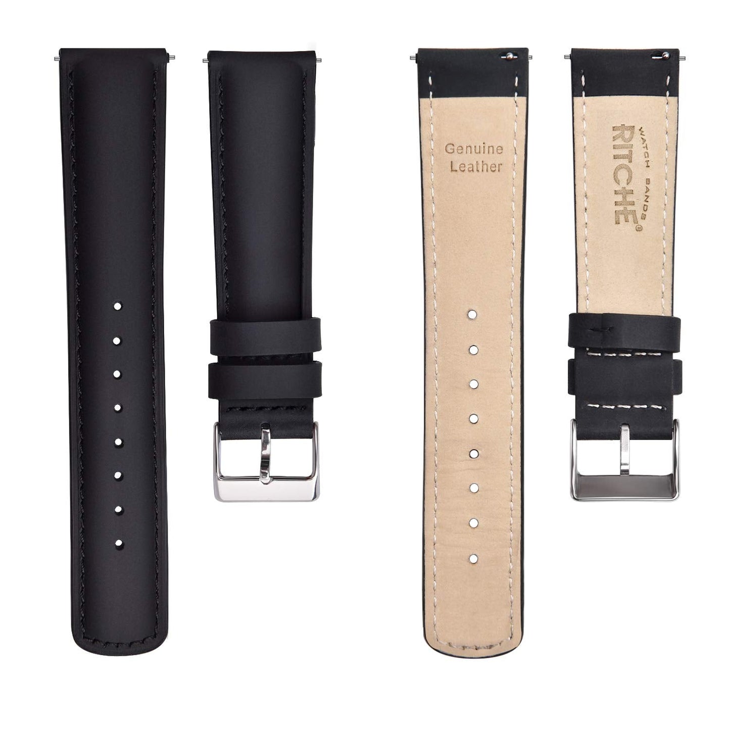 Ritche Genuine 24mm Leather Watch Band Classic Vintage Quick Realease Watch Bands for Men Women Compatible with Timex Expedition Fossil Seiko Black Watch Strap, White Elephant Gifts, Stocking Stuffers for Men, Father's Day gifts